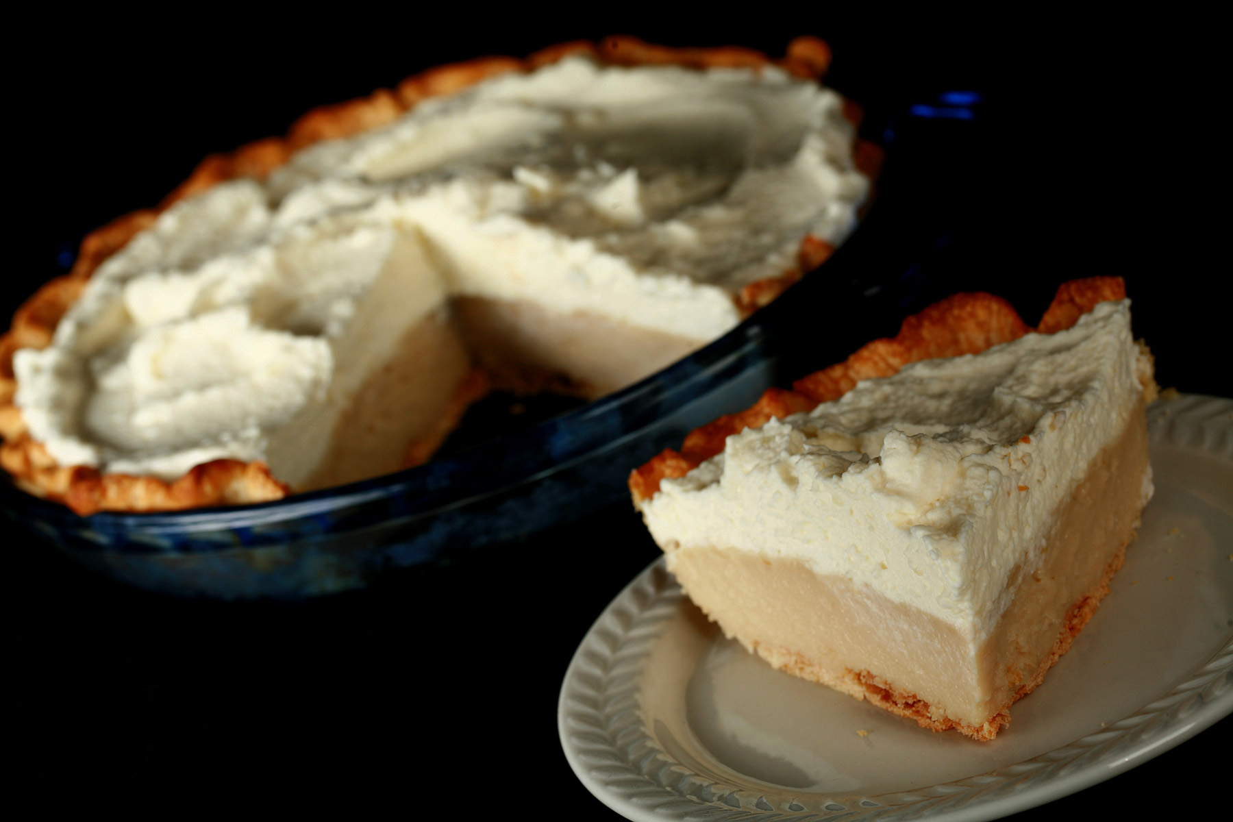 A Gluten-Free Earl Grey Pie - A greige custard pie, topped with whipped cream.