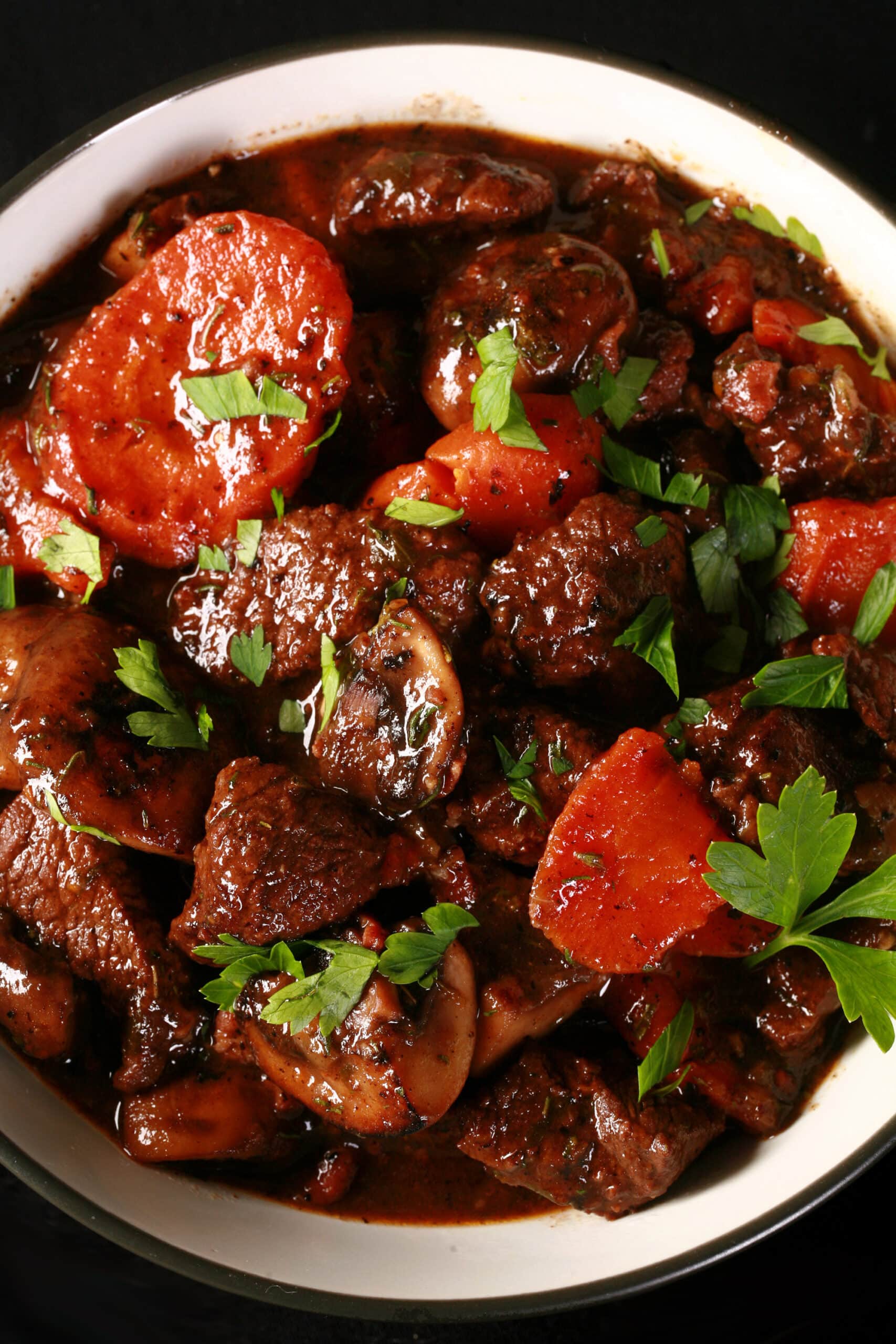 A bowl of elk bourguignon.