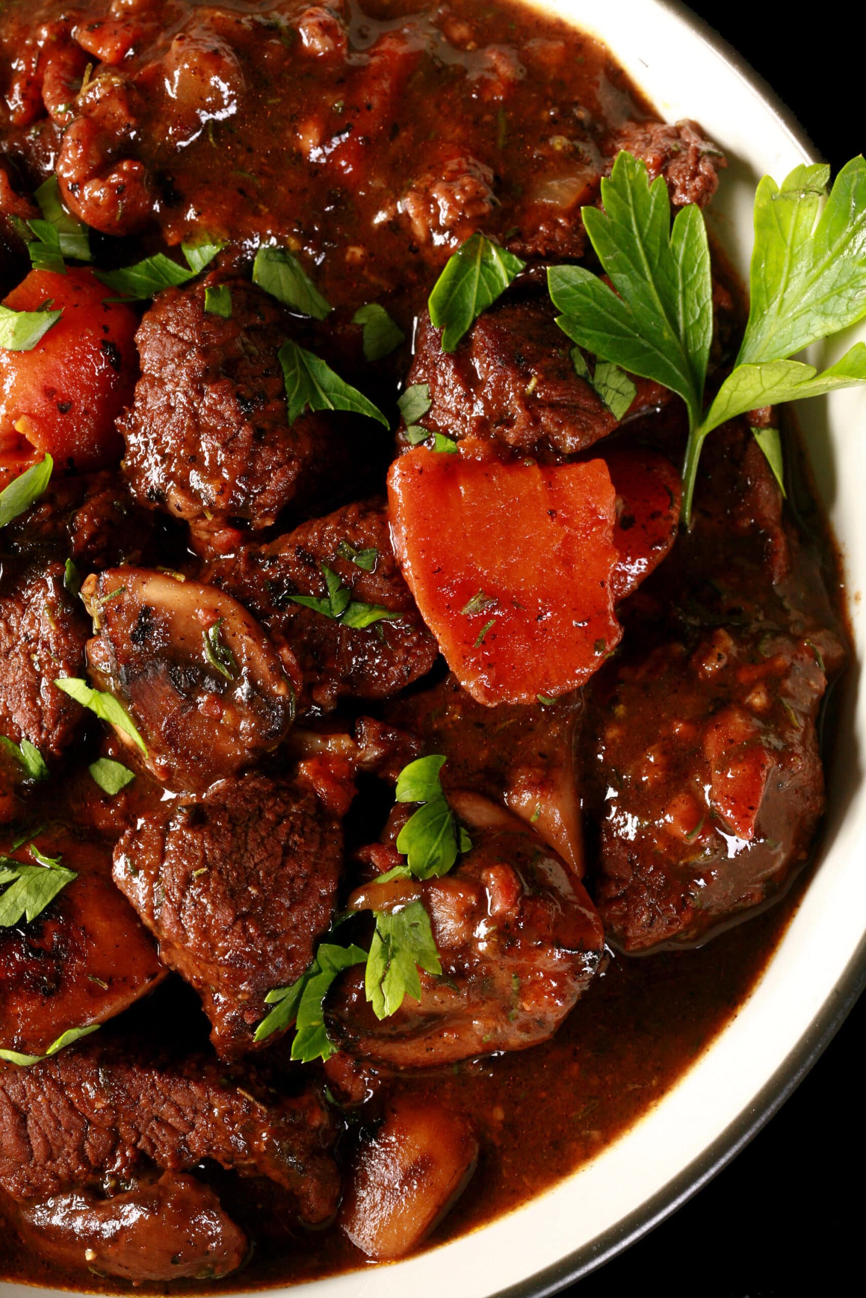 A bowl of elk bourguignon.
