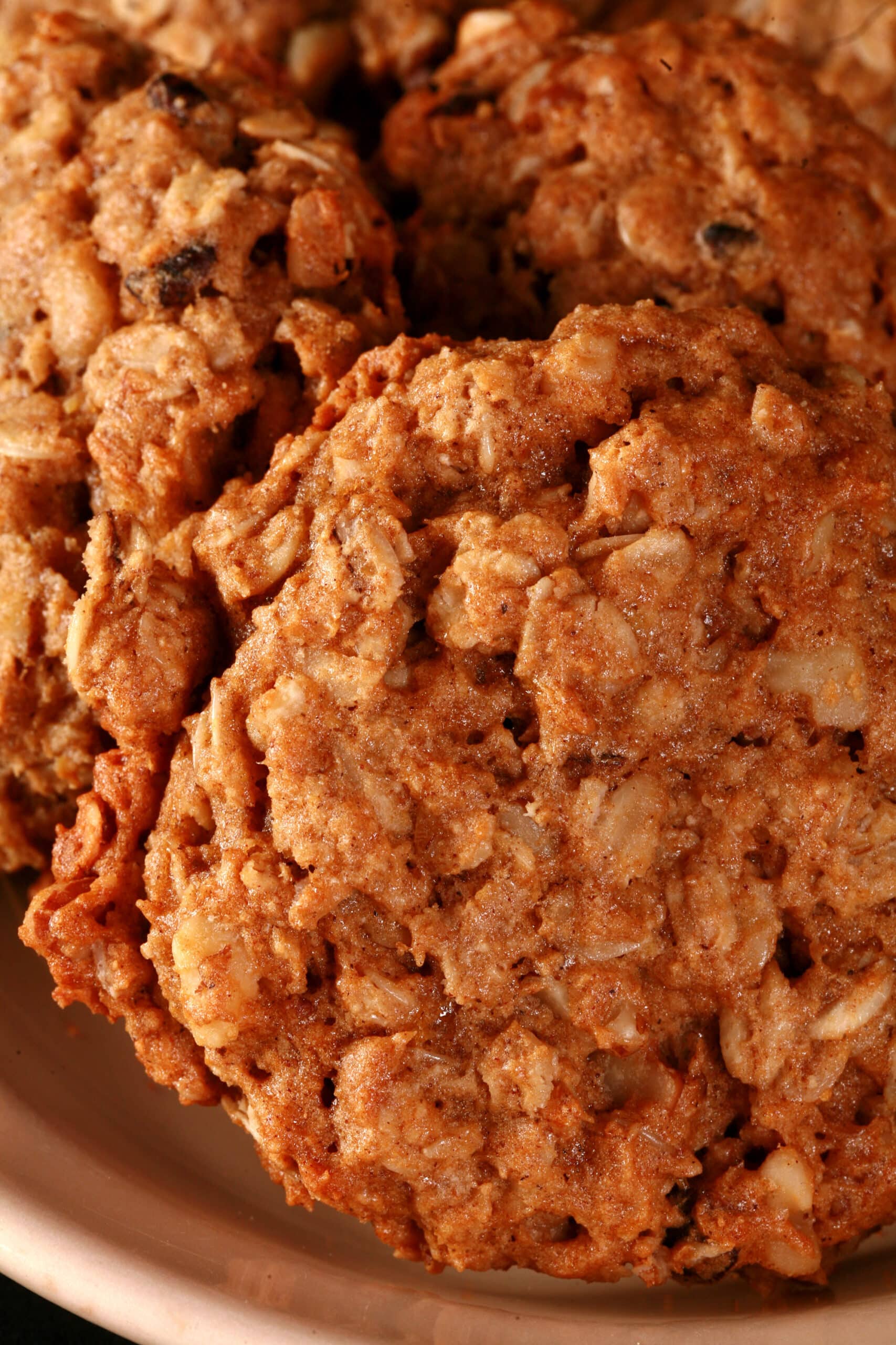 A plate of gluten free oatmeal banana cookies.