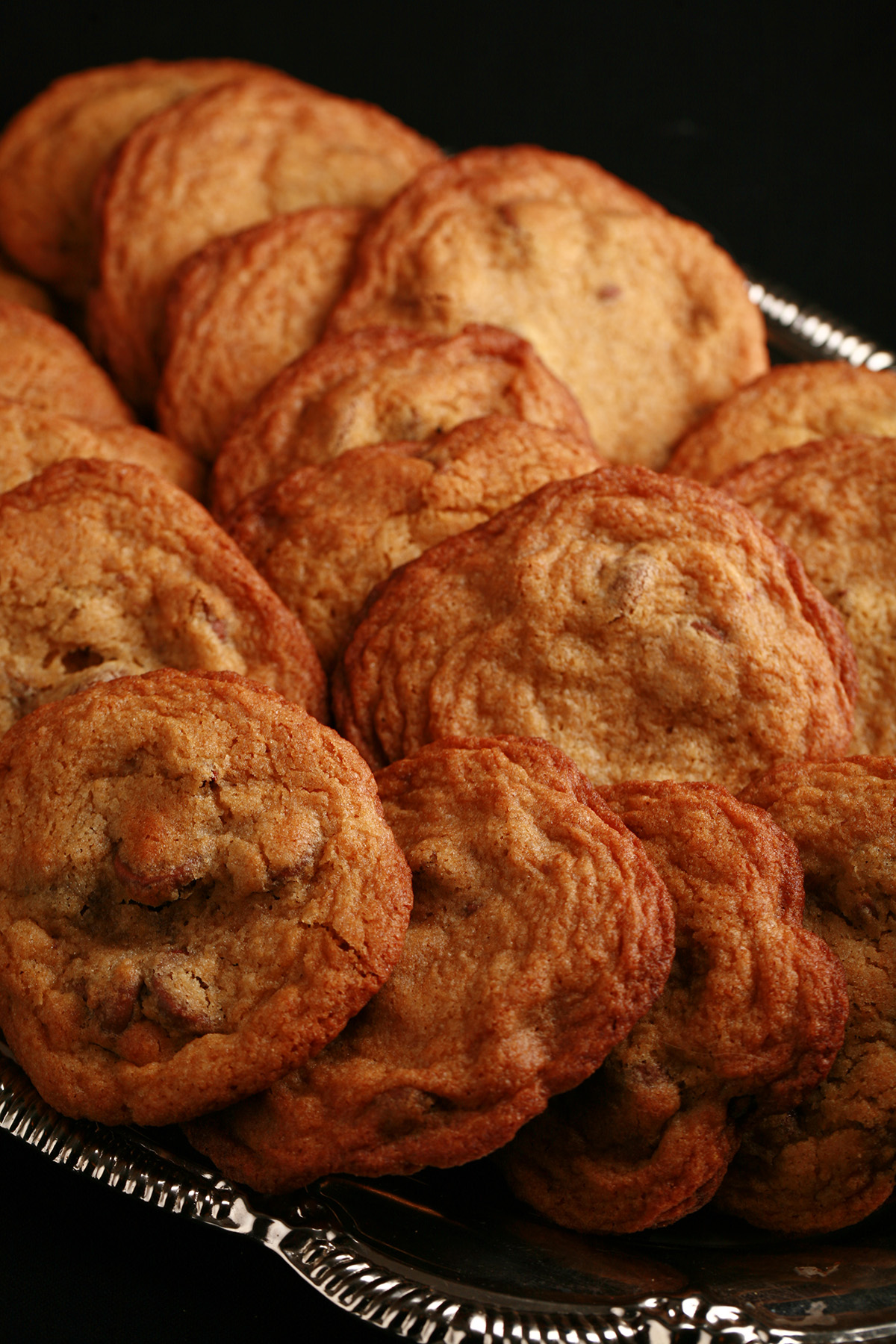 A plate of gluten free chocolate chip cookies.