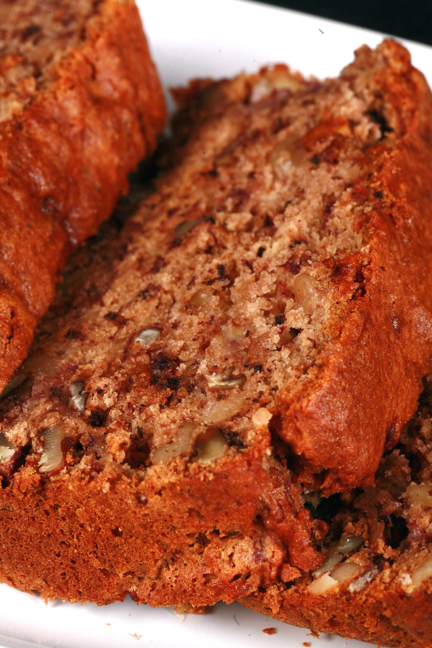 A sliced loaf of eggless, gluten-free banana bread.