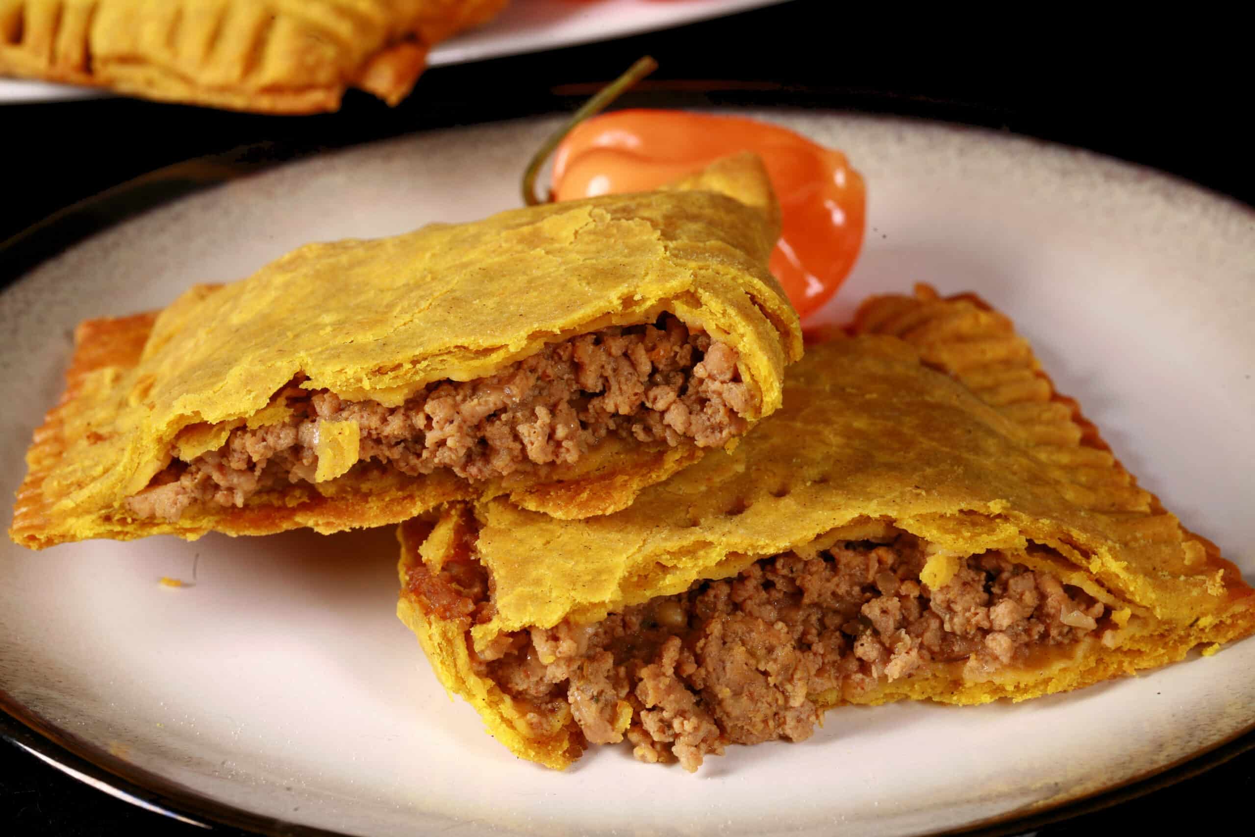 A plate of gluten free jamaican beef patties.