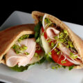 A gluten free pita pocket sandwich.