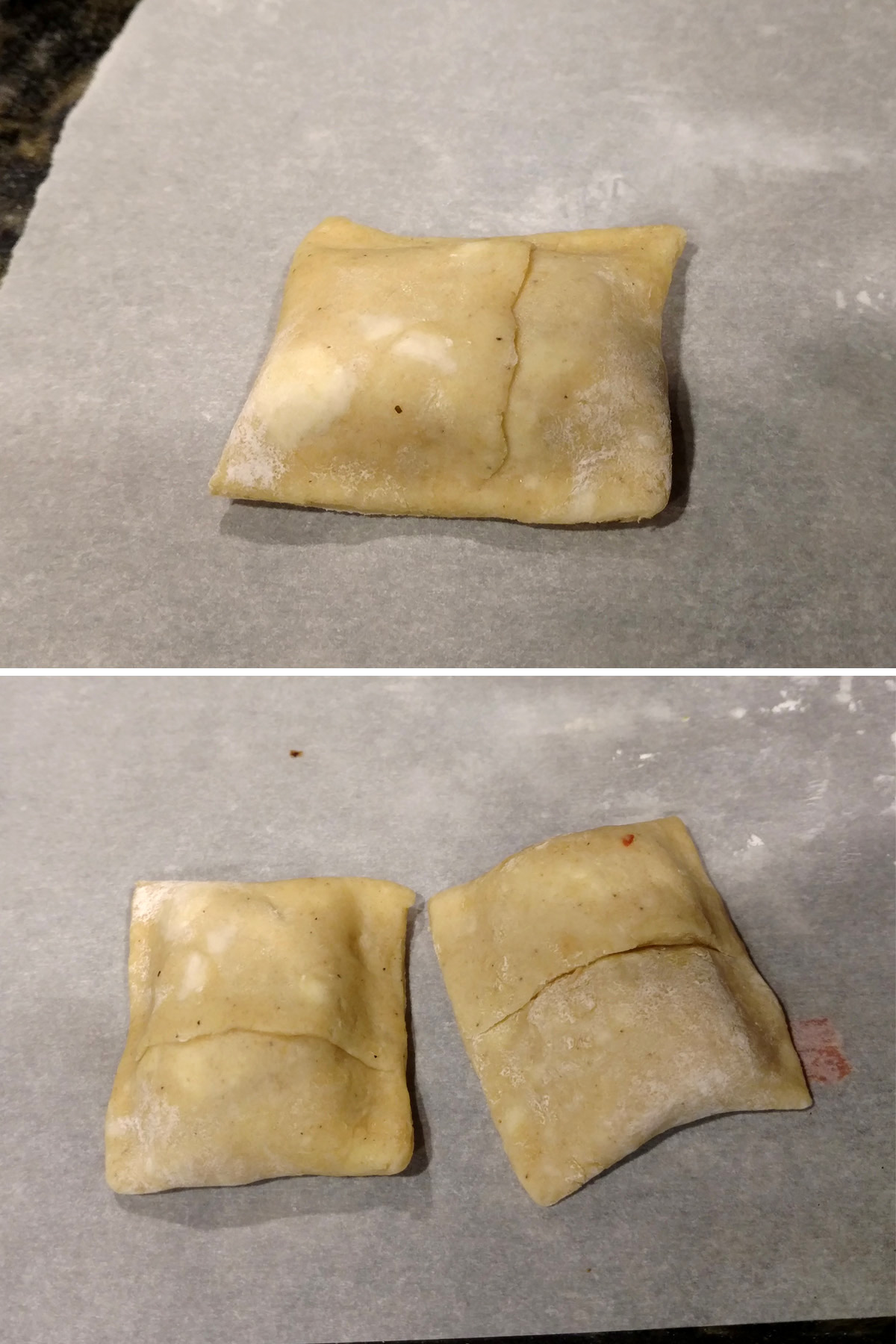 3 little pizza bites, freshly assembled.