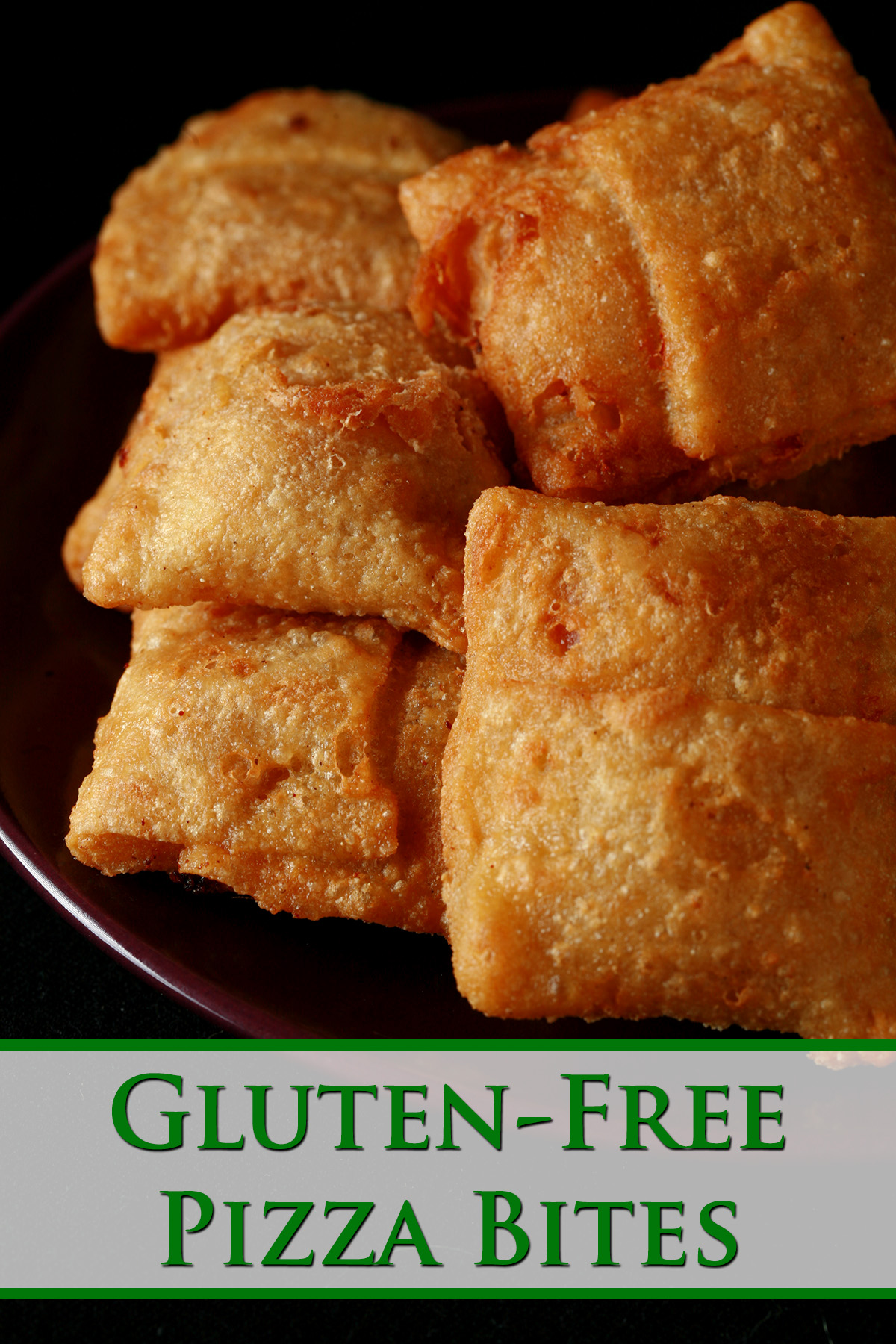 A plate with a pile of gluten-free pizza bites.