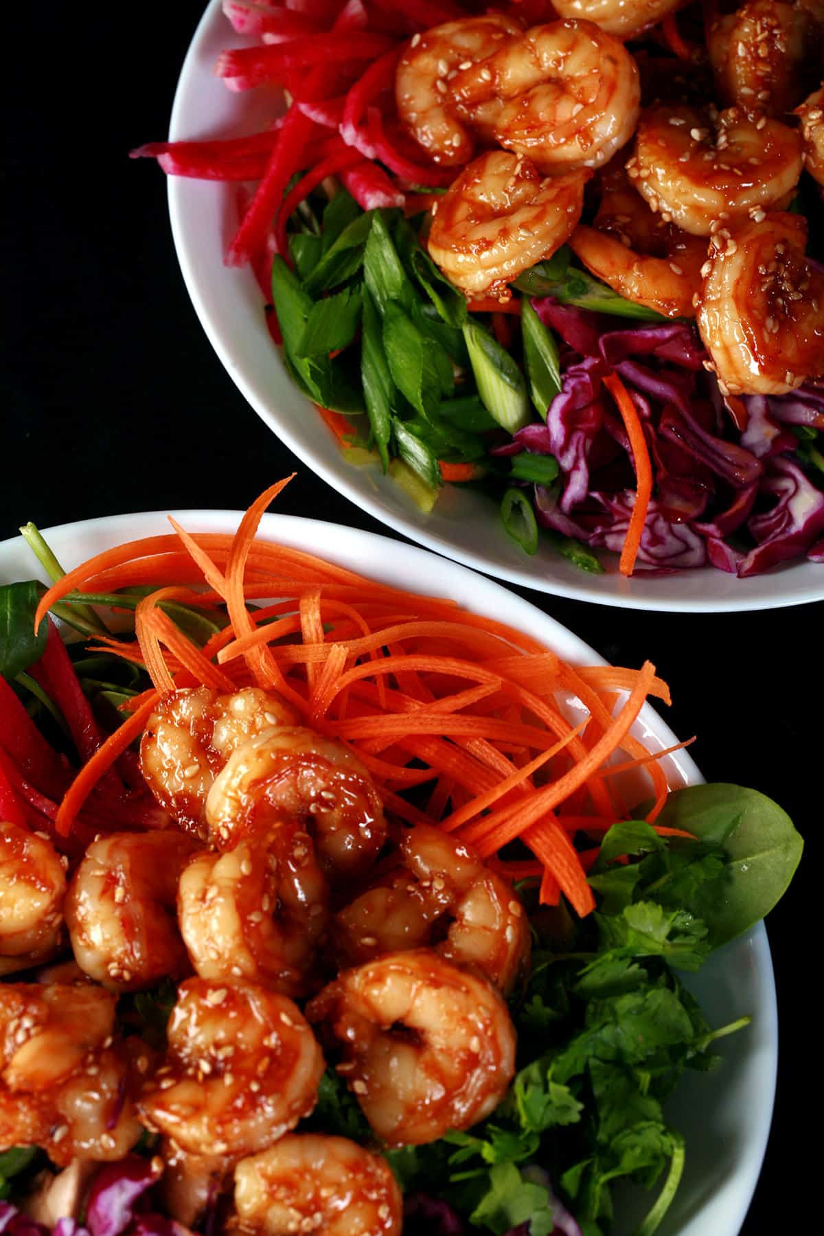 2 Honey ginger shrimp salads.